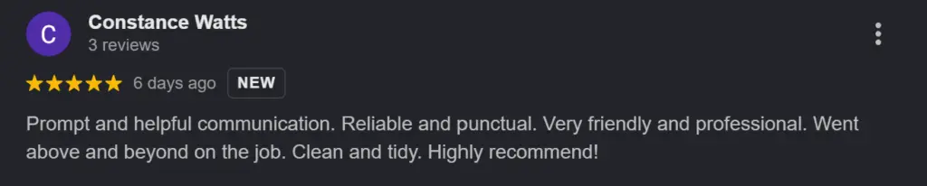 Five Star Google Review Chimney Sweep Constance Watts