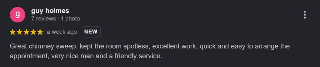 Five Star Google Review Chimney Sweep Guy Holmes